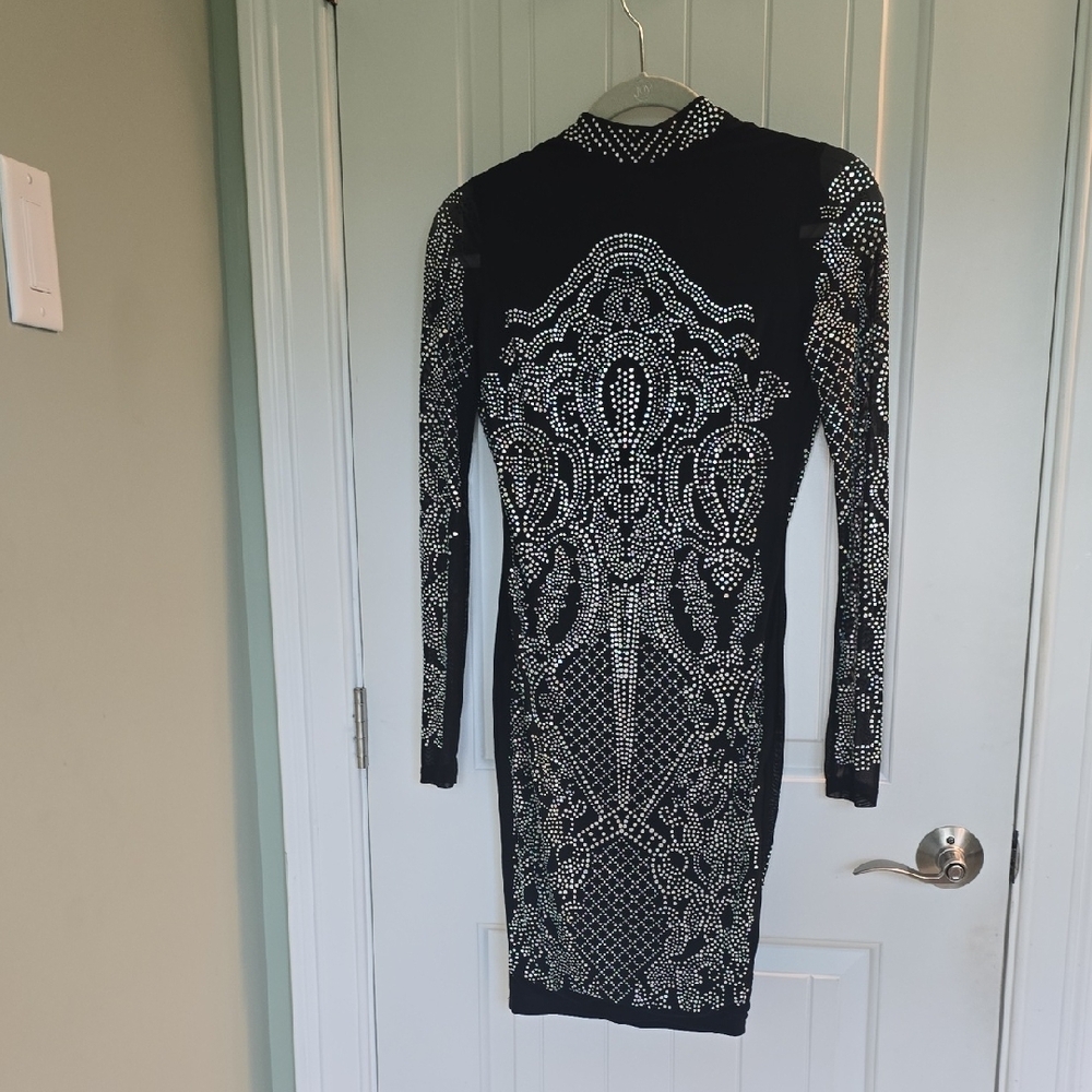 Xtaren Black and Silver Long Sleeve Bodycon Dress